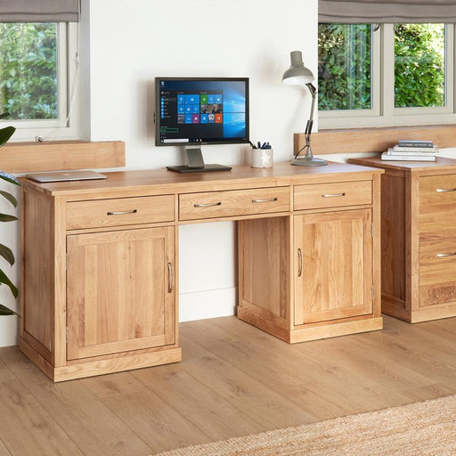 Baumhaus COR06D Mobel Oak Large Hidden Office Twin Pedestal Desk - Insta Living